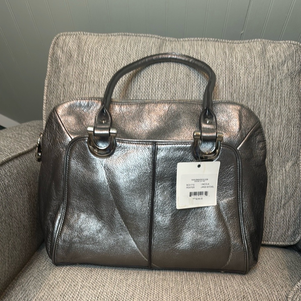 B Makowsky Pewter Metallic Silver Satchel